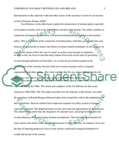 Corporate Tax Policy between US and Ireland