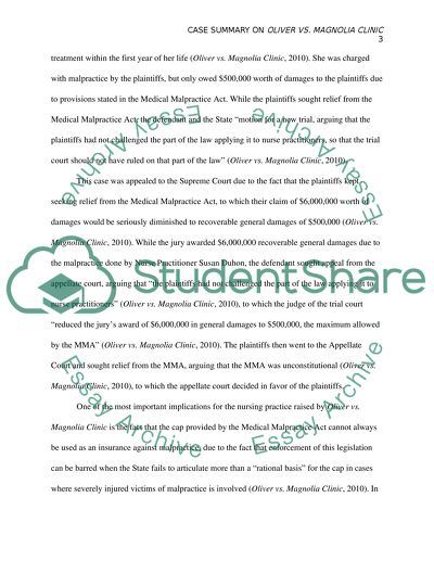Case Summary on Oliver vs. Magnolia Clinic