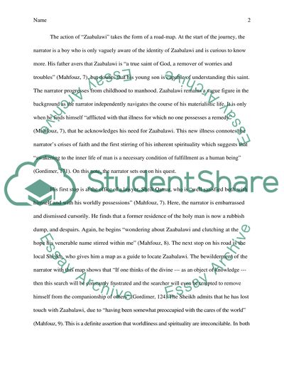 The progression and its significance in the story Zaabalawi