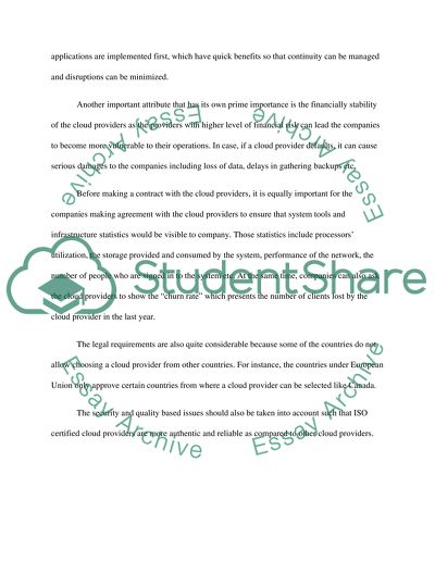 Selection of a Cloud Computing Provider