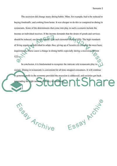 Microeconomics: Recession and restaurant dining