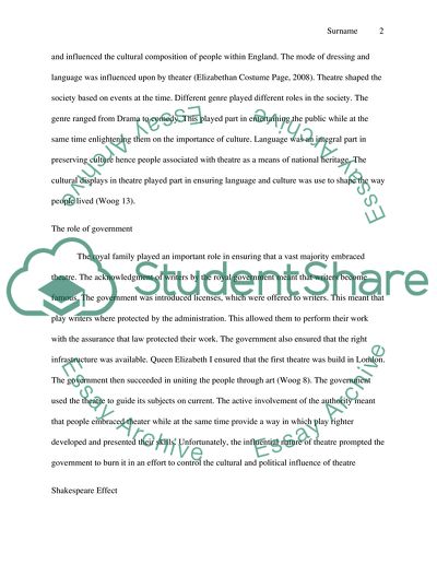 What role did the theatre play during the Elizabeth Era