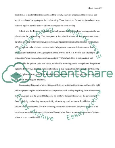 Egoism Perspective and Respect for Persons Perspective