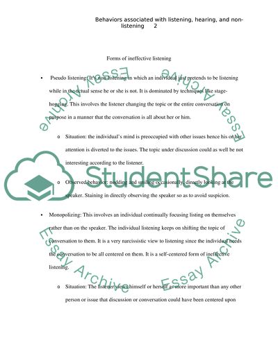 Identify the behaviors associated with listening, hearing, and non-listening