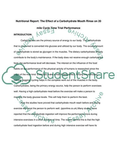 The Effect of a Carbohydrate Mouth Rinse on 20 mile Cycle Time Trial Performance