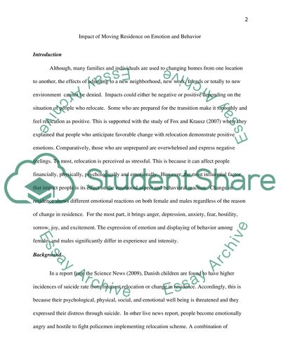 Moving residence and its emotional and behavioral impact