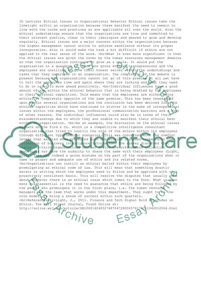 Ethical Issues in Organizational Behavior