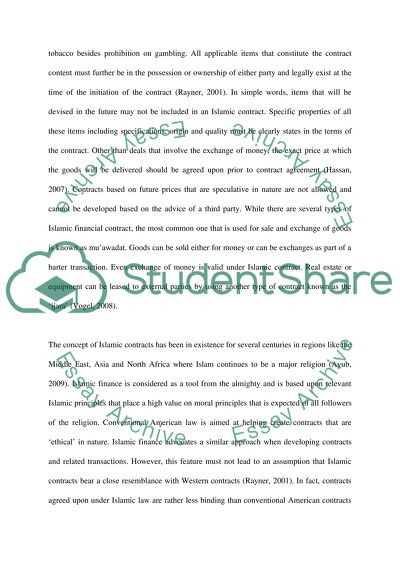 Financial Contracts in Islamic law compared to that of American Law