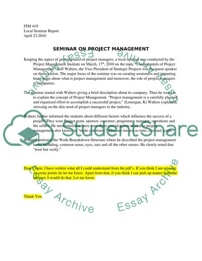 Attendance at a local seminar (report)