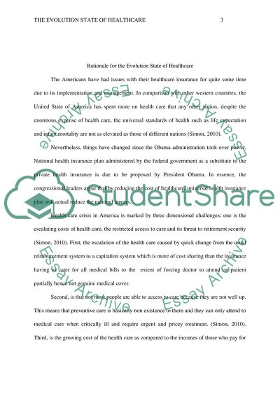 Rationale for the Evolution State of Healthcare