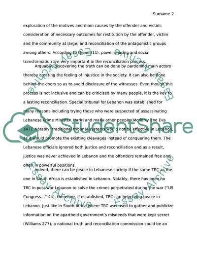 Can Lebanon have peace if they started a Truth and Reconciliation Committee like South Africa