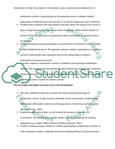 The role of the teacher in teaching and learning mathematics