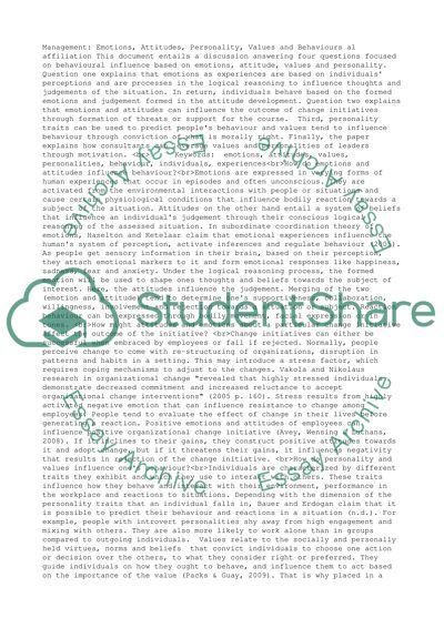 Management: Emotions, Attitudes, Personality, Values, and Behaviours