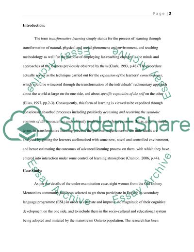 The Importance of Transformative Learning Process