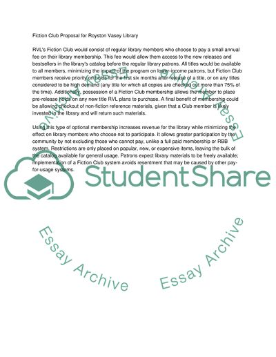 Fiction Club Proposal for Royston Vasey Library