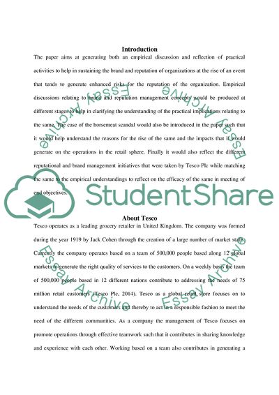 Brand and Reputation Management in Tesco Plc in the Light of the Horsemeat Scandal