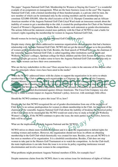 Augusta National Golf Club: Membership for Women or Staying the Course