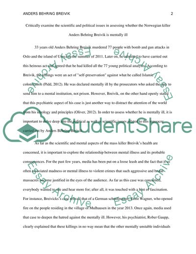 Scientific and Political Issues of Anders Breiviks Mental Illness