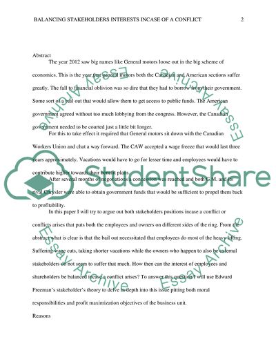 Balancing Stakeholders Interests In Case Of A Conflict