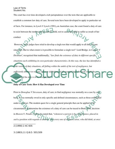 Law of Torts: The Concept of the Duty of Care