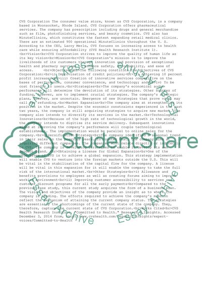 The Objectives of CVS Corporation