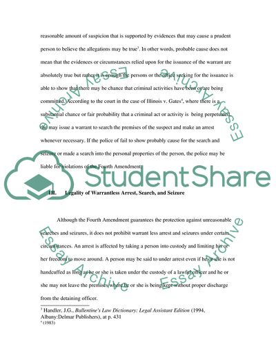 Legality and Validity of Arrest, Search and Seizure