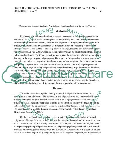 The Main Principles of Psychoanalysis and Cognitive Therapy