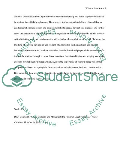 Analysis of Connie Young Children and Movement: The Power of Creative Dance Article by Bergstein Dow