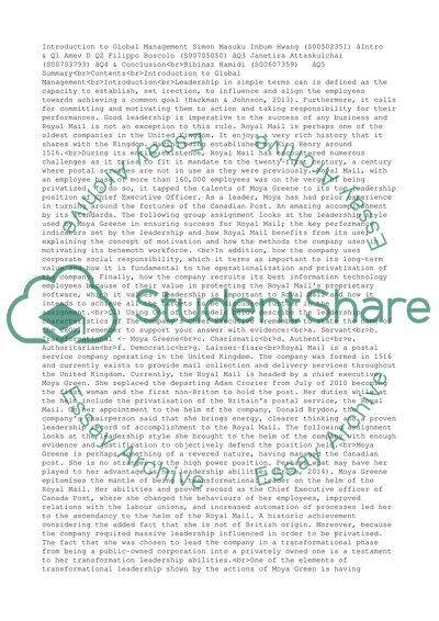 Global Management - Royal Mail