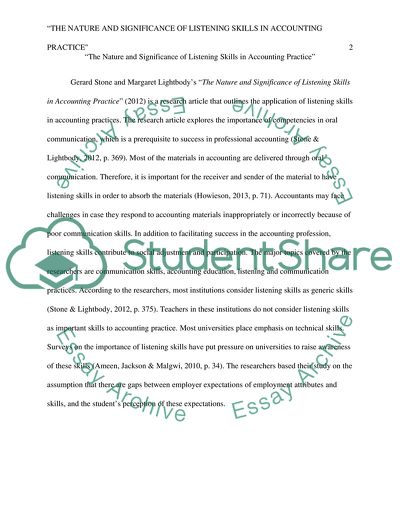 The Nature and Significance of Listening Skills in Accounting Practice