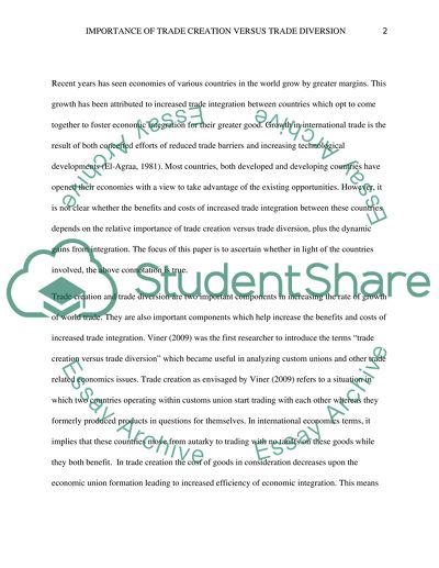 Importance of Trade Creation Versus Trade Diversion