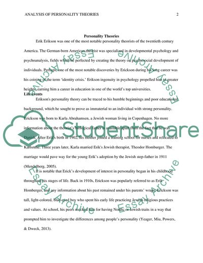 Analysis of Personality Theories: Erik Erikson