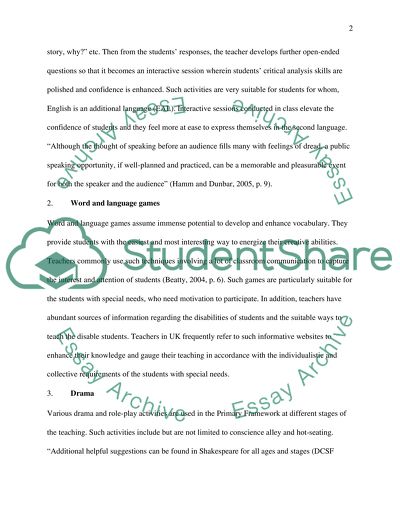 Strategies of the UK School Teachers for Developing the Communication of Primary-Age Children