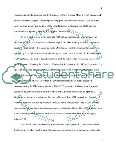Comparison of Special Education in Vietnam and Singapore with Education in the United States