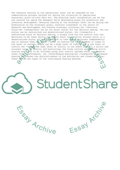 Coordination in Supply Chain Management