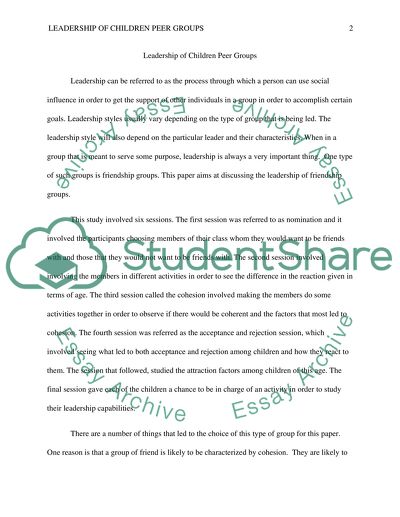 Leadership of Children Peer Groups