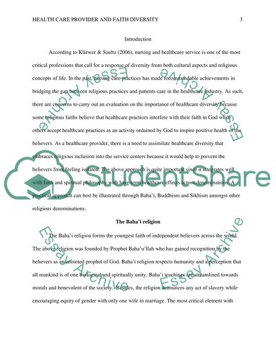 Health Care Provider and Faith Diversity