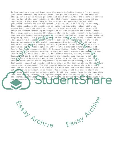 Marketing Strategies of BP and GM - Lessons Learnt and Shared