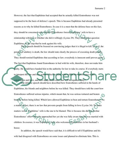 Defense Speech to Indict Euphiletus for Murdering Eratosthenes