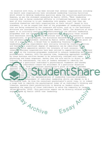 The Role of Consultant Psychologists