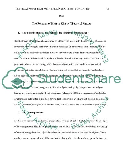 The Relation of Heat to Kinetic Theory of Matter