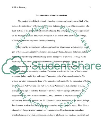 Analysis of the Work of Jesse Prinz