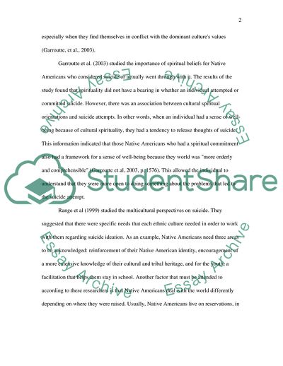 Ethical and Cultural Dimensions in Suicidal Behaviour in Native Americans