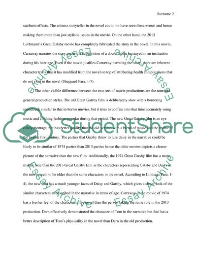 COMPARISON of The great Gatsby