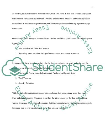 Boys Will Be Boys - Gender, Overconfidence, and Common Stock Investment