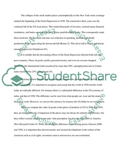 Comparison of The Great Depression and The Great Recession