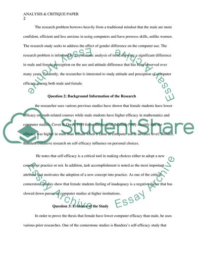 Analysis of Gender Differences in Self-Efficacy and Attitudes Toward Computers Research
