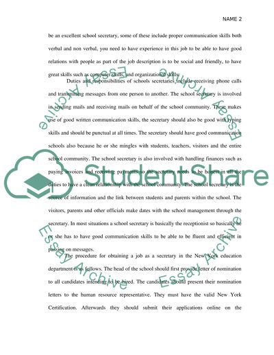 Some Developmental Aspects of the Secretarys Role in Schools