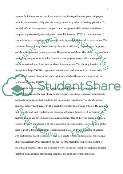 Management Planning in TYCO