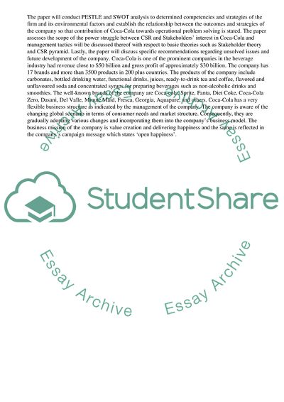 Critical Evaluation of Coca-Cola Response to Corporate & Ethical Forces in the Environment